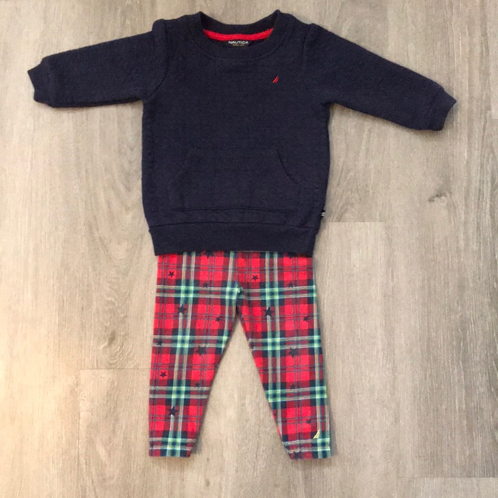 Nautica long sleeve with plaid pant 12M